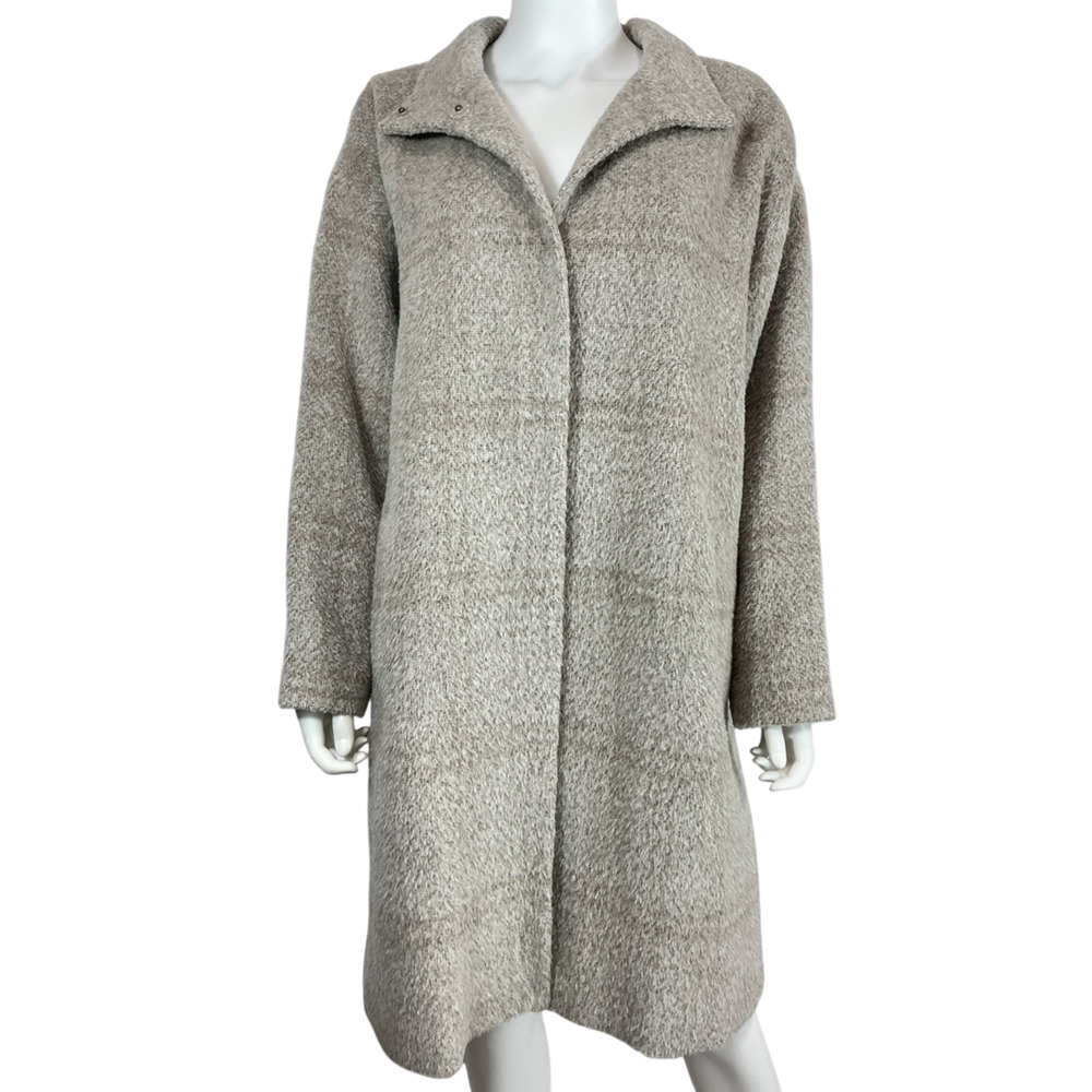 Eileen Fisher Textured Heather Grey High Collar Long Coat Size S - Picture 2 of 4